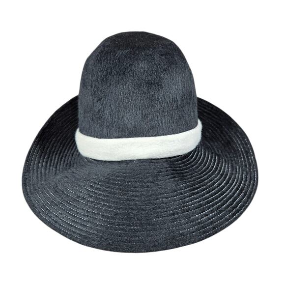 Vintage Jami Hat Wide‎ Brim Fitted Womens Medium Black White Fuzzy 90s Elegant main image 5